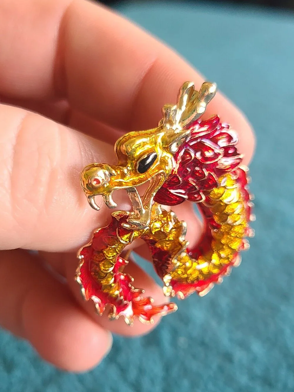 Red and Goldtone Dragon Brooch Pin